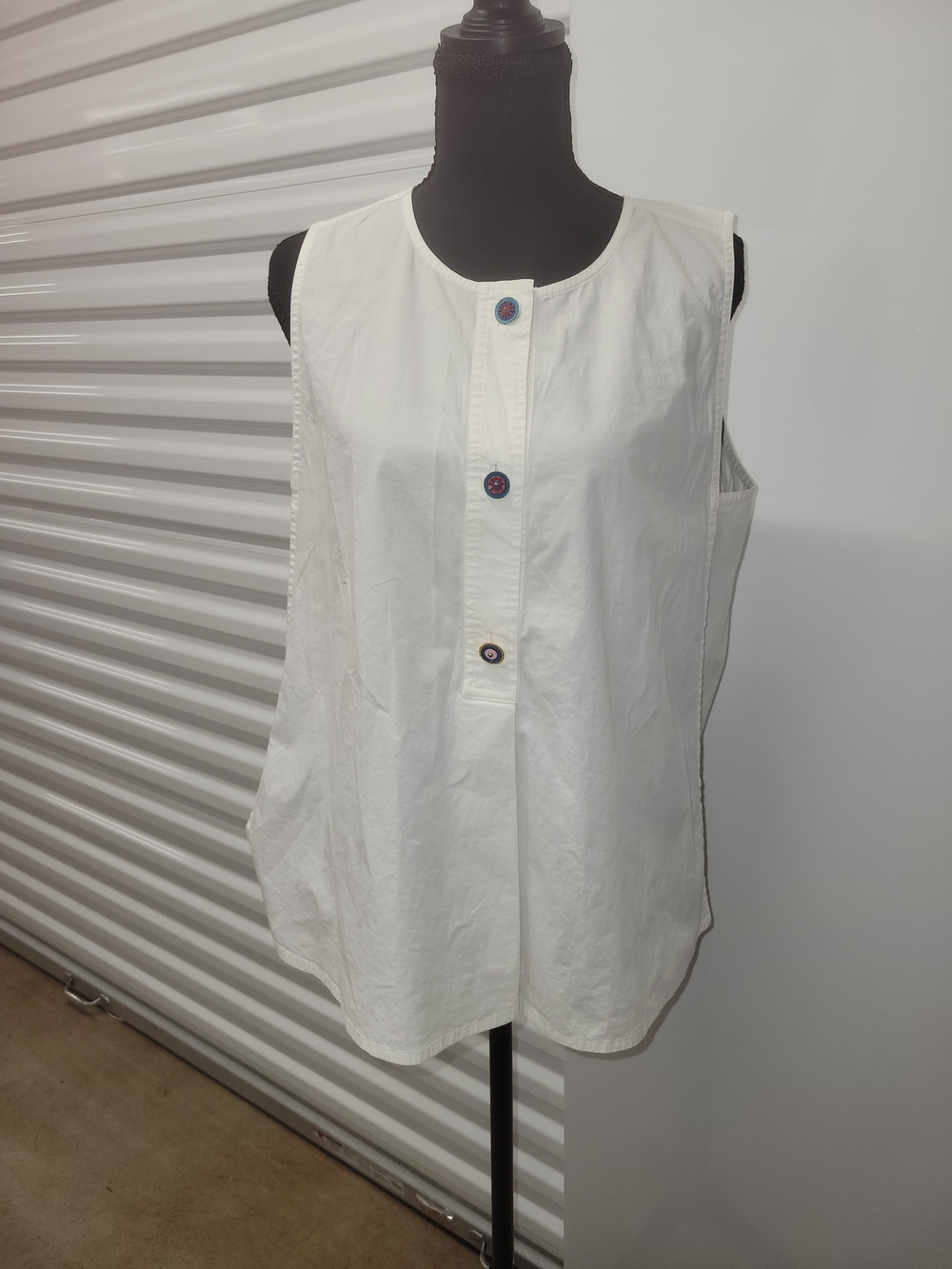 Tory Burch Top Womens 10 White Sleeveless Tunic Blouse Button Front Pockets